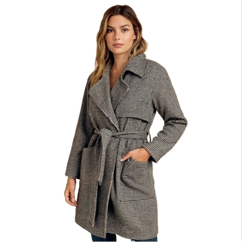 Abercrombie & Fitch Houndstooth Belted Wool Trench Coat Women's‎ Medium Petite